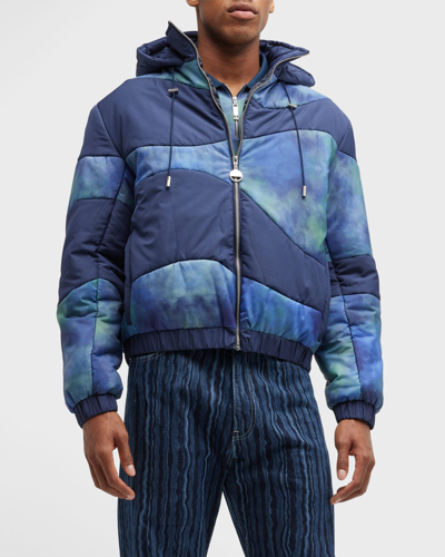 Shop Ahluwalia Men's Wave Panel Puffer Jacket In Midnight