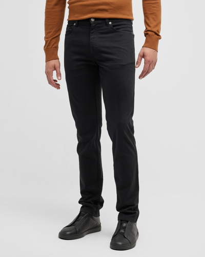 Shop Zegna Men's 5-pocket Stretch Pants In Black Solid