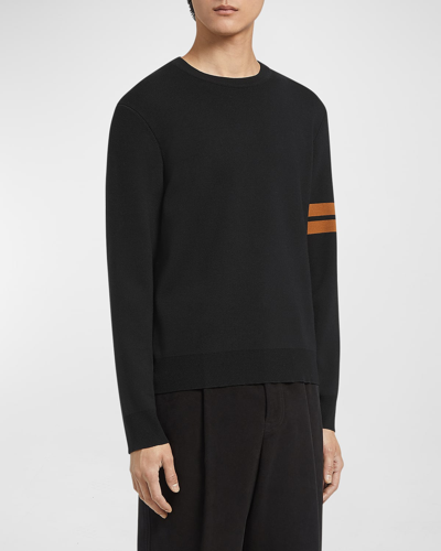 Zegna Crewneck Sweater With Ribbed Cuffs And Hem In Black