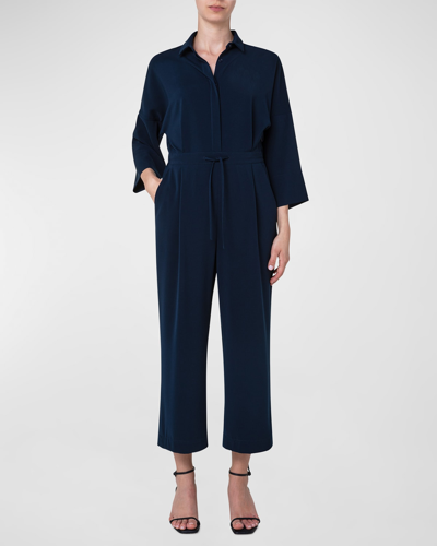 Shop Akris Punto Button-front Jumpsuit In Navy