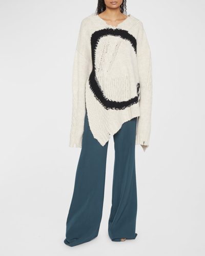 Shop Mm6 Maison Margiela Oversized Distressed Circle Sweater In Off White