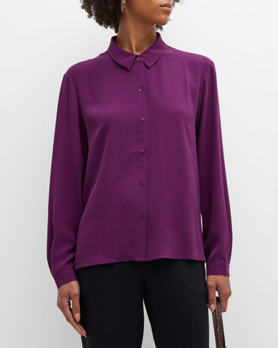 Shop Eileen Fisher Button-down Crepe Shirt In Sweet Plum