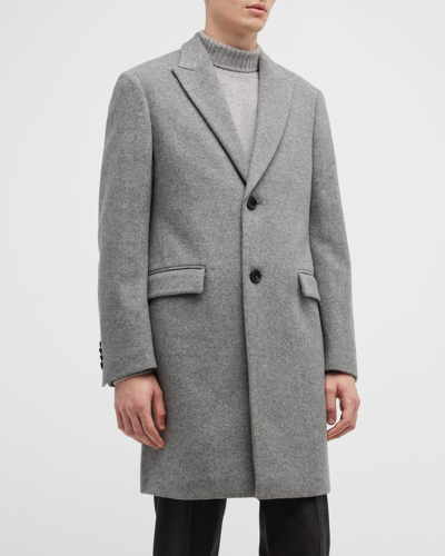 Shop Cardinal Of Canada Men's Sutton Peak-lapel Wool Topcoat In Light Grey