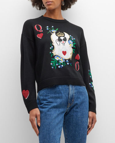 Shop Alice And Olivia Gleeson Embellished Pullover In Blackmulti