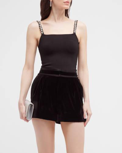 Shop Alice And Olivia Drina Cropped Tank W/ Embellished Straps In Black