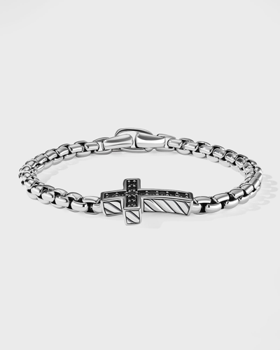 Shop David Yurman Men's Pav&eacute; Cross Bracelet With Black Diamonds In Silver, 5mm In Black Silver