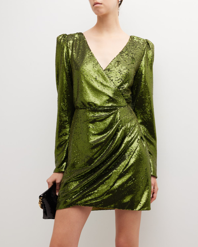 Shop Meimeij Pleated Sequin Mini Dress In Green