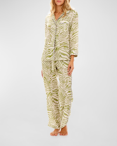 Shop The Lazy Poet Emma Zebra-print Poplin Pajama Set In Olive Zebra