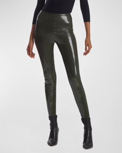 Shop Commando Classic Patent Faux-leather Firming Leggings In Olive