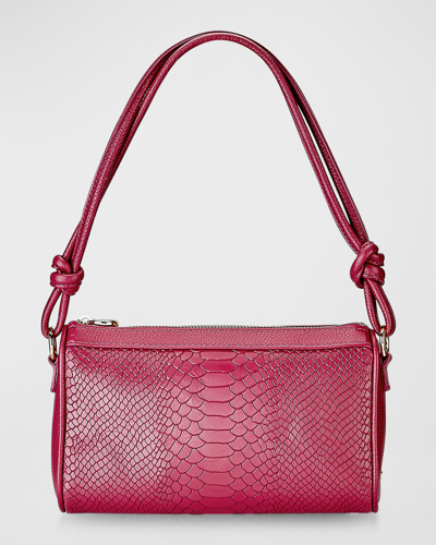 Shop Gigi New York Maggie Knot Python-embossed Shoulder Bag In Azalea