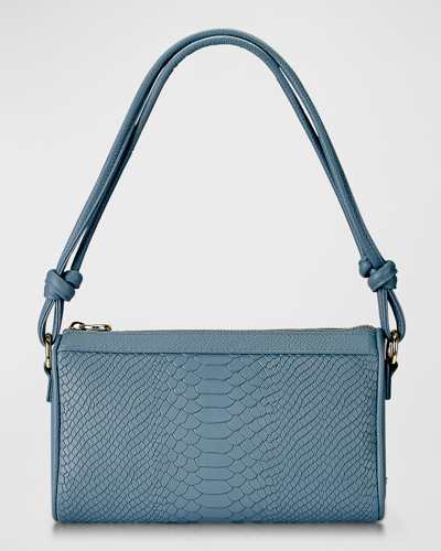 Shop Gigi New York Maggie Knot Python-embossed Shoulder Bag In Slate Blue
