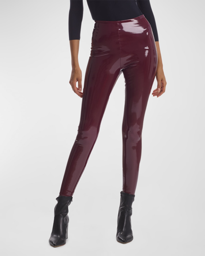 Shop Commando Classic Patent Faux-leather Firming Leggings In Burgundy