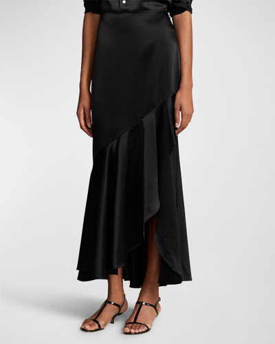 Shop Polo Ralph Lauren Cascading Flounce Satin Maxi Skirt In Polo Black