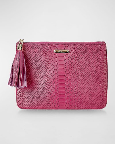 Shop Gigi New York All In One Zip Python-embossed Clutch Bag In Azalea
