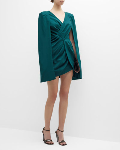 Shop Lavish Alice Pleated Cape-sleeve Bodycon Mini Dress In Emerald
