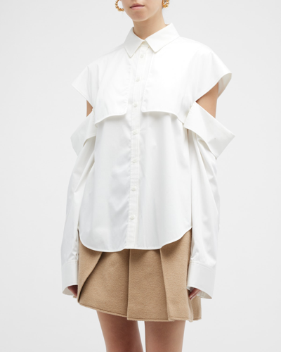 Shop Adeam Rhyme Cold-shoulder Collared Shirt In White