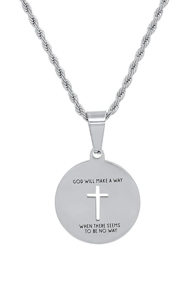 Shop Hmy Jewelry Stainless Steel Cross Pendant Necklace In Metallic