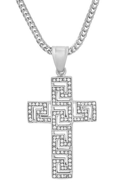 Shop Hmy Jewelry Stainless Steel Crystal Cross Necklace In Metallic