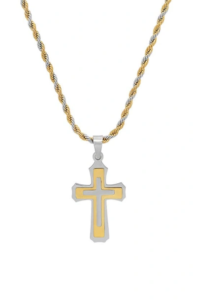 Shop Hmy Jewelry Two-tone Cross Pendant Necklace In Two Tone