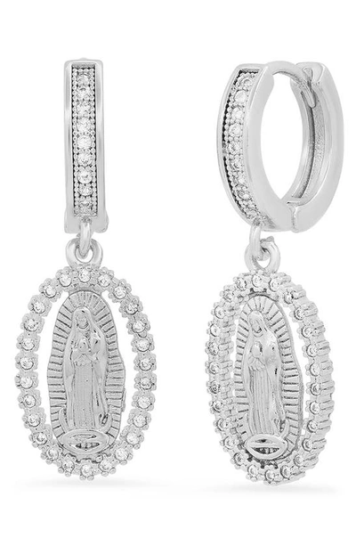 Shop Hmy Jewelry 18k White Gold Plated Crystal Hoop Earrings In Metallic