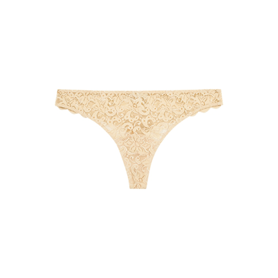 Shop Hanro Moments Sand Lace Thong In Beige