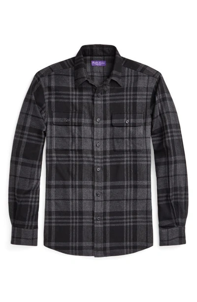 Shop Ralph Lauren Purple Label Glencheck Plaid Wool & Cashmere Flannel Shirt In Dark Melange Grey