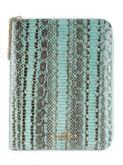 Shop Valentino Women's Snake Embossed Leather Ipad Case In Mint
