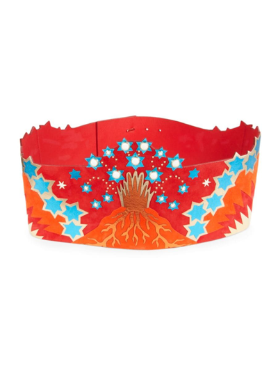 Shop Valentino Women's Mixed Suede Belt In Red Multi