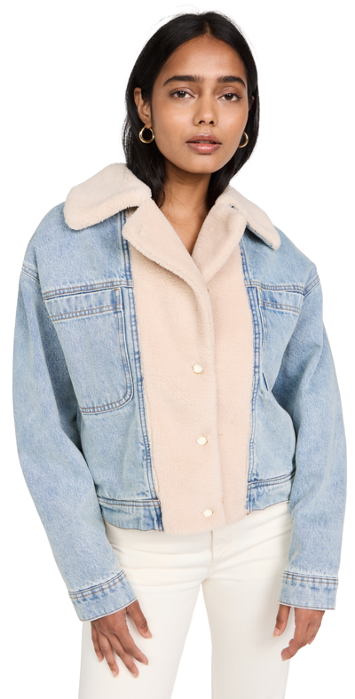 Shop Scotch & Soda Faux Fur Teddy Lined Denim Trucker Jacket In Washed Indigo