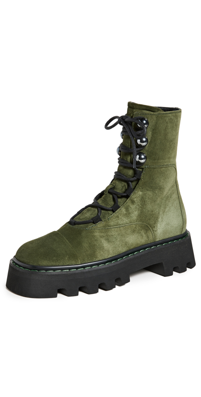 Shop Nicholas Kirkwood 40mm Pearlogy Combat Boots In Military Green