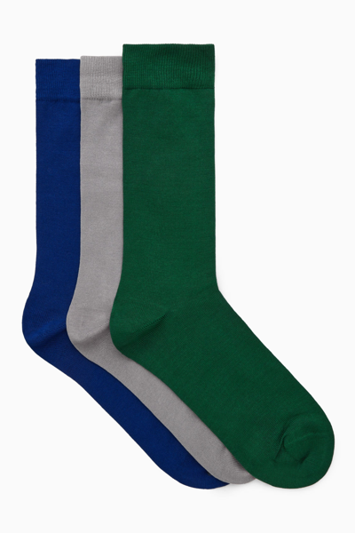 Shop Cos 3-pack Mercerised Cotton Socks In Green
