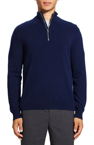 Shop Theory Hilles Quarter Zip Cashmere Pullover In Light Baltic - 14f
