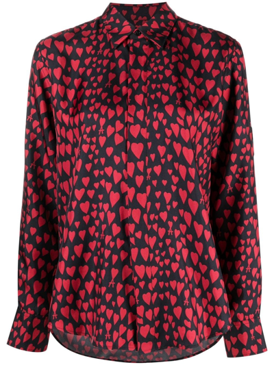 Shop Ami Alexandre Mattiussi Heart Pattern Button-up Shirt In Red