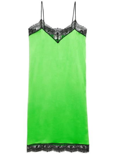 Shop Ami Alexandre Mattiussi Lace-trim Slip Dress In Green