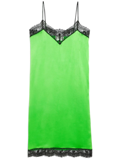 Ami Alexandre Mattiussi Silk-satin Midi Dress With Laced Details In Green