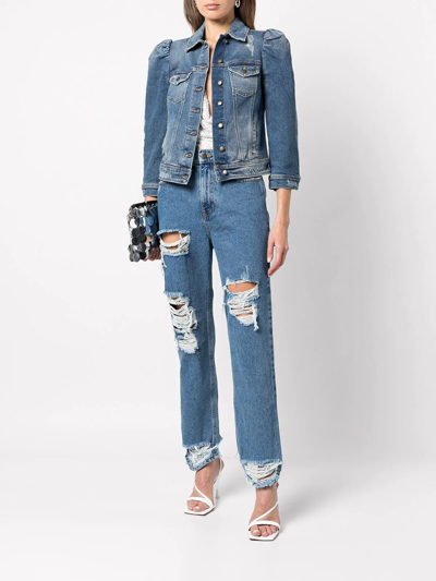 Shop Retroféte Ada Puff-sleeve Denim Jacket In Blue