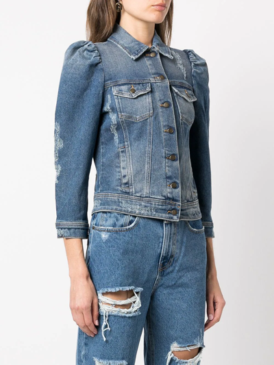 Shop Retroféte Ada Puff-sleeve Denim Jacket In Blue