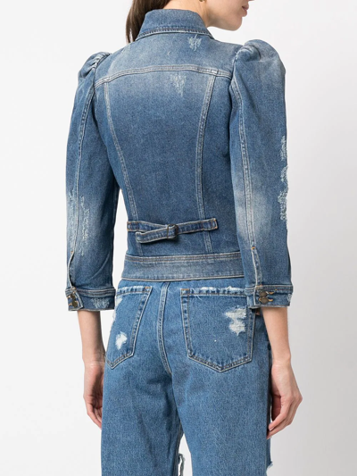 Shop Retroféte Ada Puff-sleeve Denim Jacket In Blue