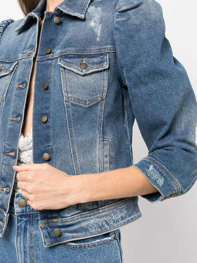 Shop Retroféte Ada Puff-sleeve Denim Jacket In Blue