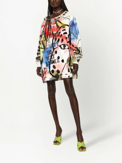 Dolce & Gabbana Long Jersey Sweatshirt With Graffiti Print In White