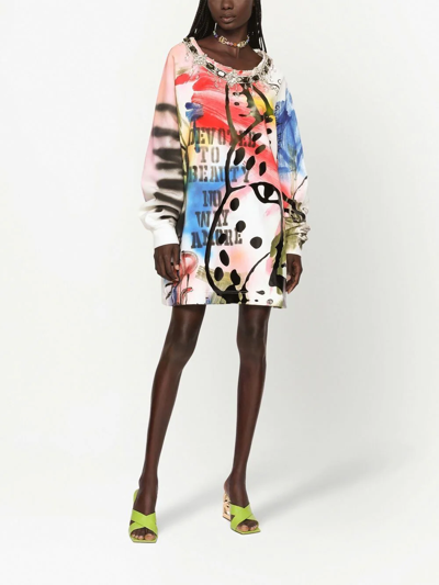 Dolce & Gabbana Long Jersey Sweatshirt With Graffiti Print In White