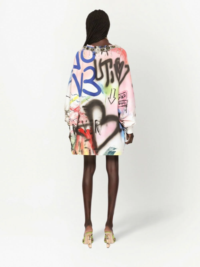 Dolce & Gabbana Long Jersey Sweatshirt With Graffiti Print In White