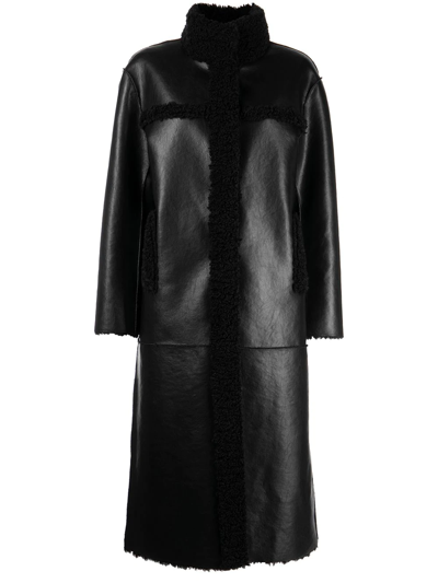 Apparis Tilly Reversible Faux Shearling Long Coat In Black