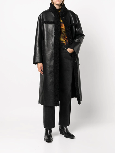 Apparis Tilly Reversible Faux Shearling Long Coat In Black