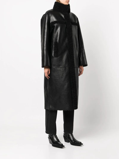 Apparis Tilly Reversible Faux Shearling Long Coat In Black