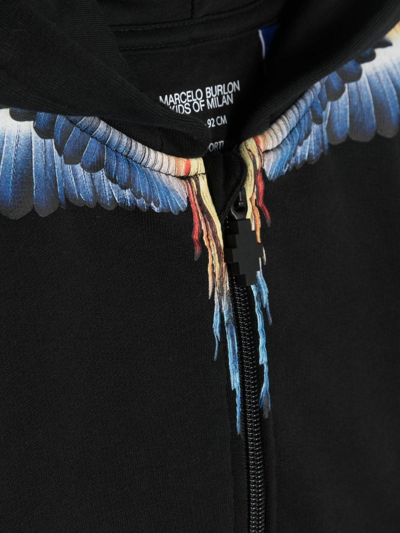 Shop Marcelo Burlon County Of Milan Wings-print Zip-front Hoodie In Schwarz