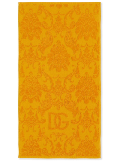 Shop Dolce & Gabbana Barocco Logo-jacquard Towels (set Of 5) In Orange