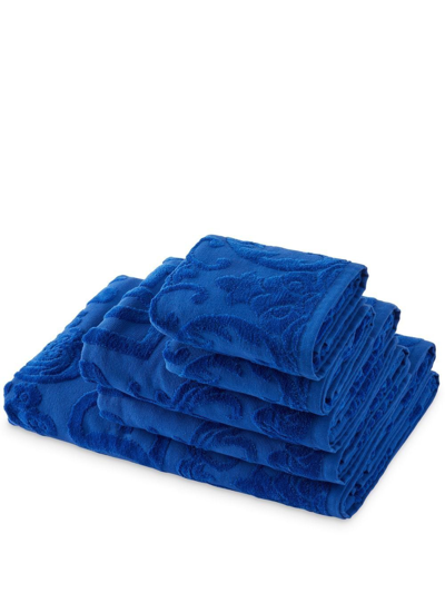 Shop Dolce & Gabbana Barocco Logo-jacquard Towels (set Of 5) In Blau