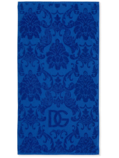 Shop Dolce & Gabbana Barocco Logo-jacquard Towels (set Of 5) In Blau
