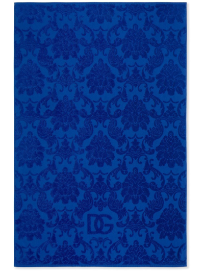 Shop Dolce & Gabbana Barocco Logo-jacquard Towels (set Of 5) In Blau